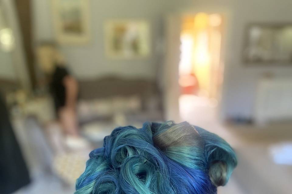 Blue hair up do