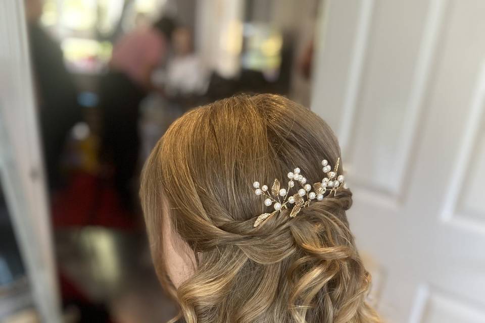 Half up maid of honour hair