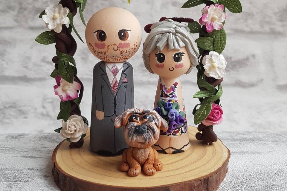 Grey hair bride with dog