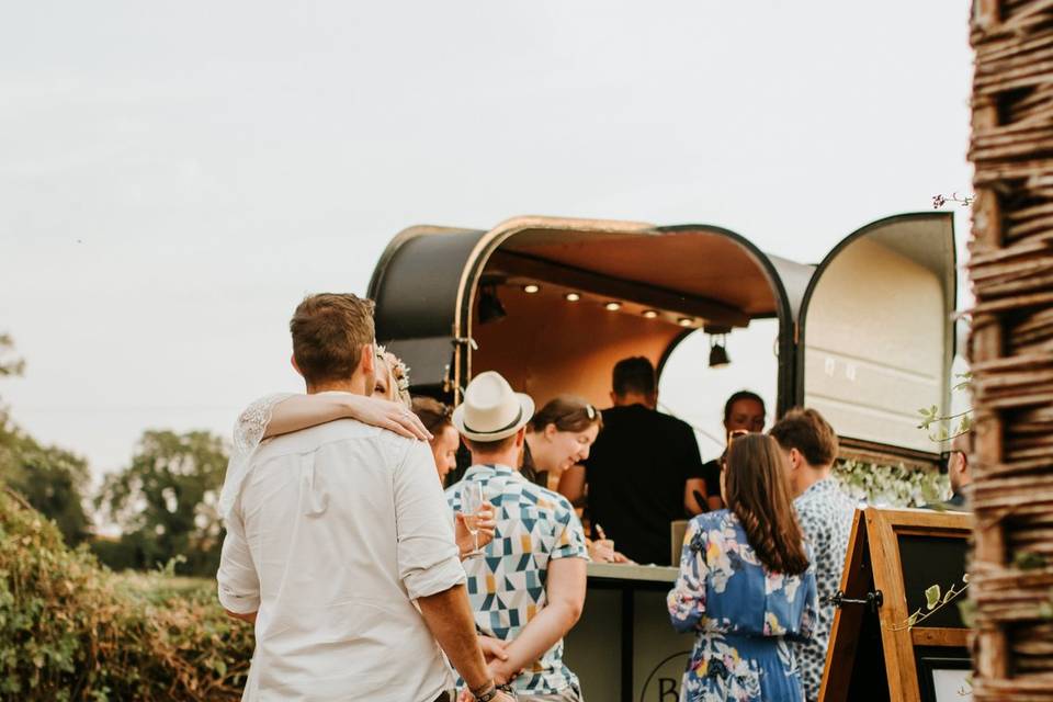 Bride and groom at food truck