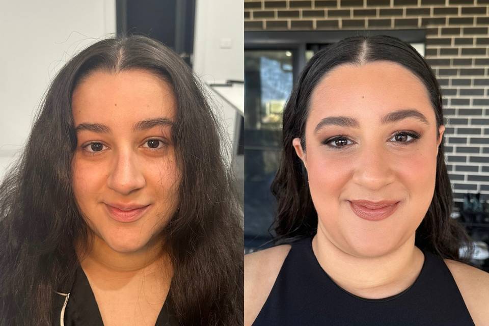 Sleek hair and warm make-up