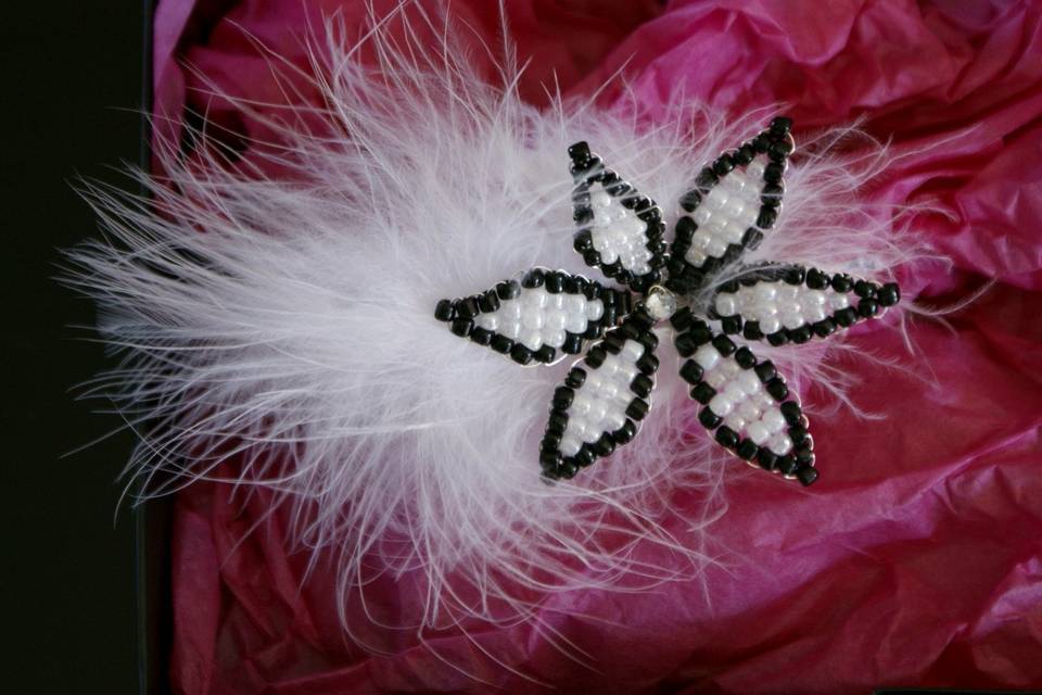 Black And White Beaded Flower Fascinator on a Hair Band