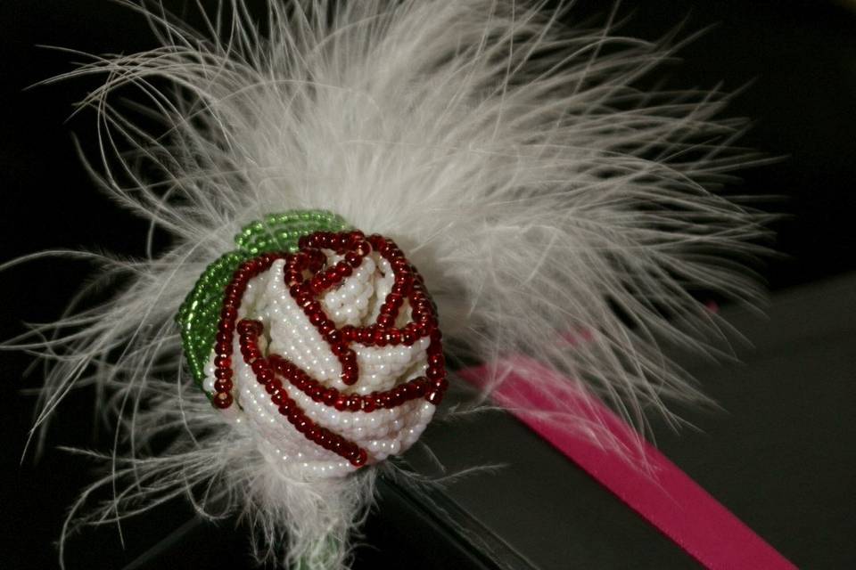 Red and Cream Beaded Flower Button Hole
