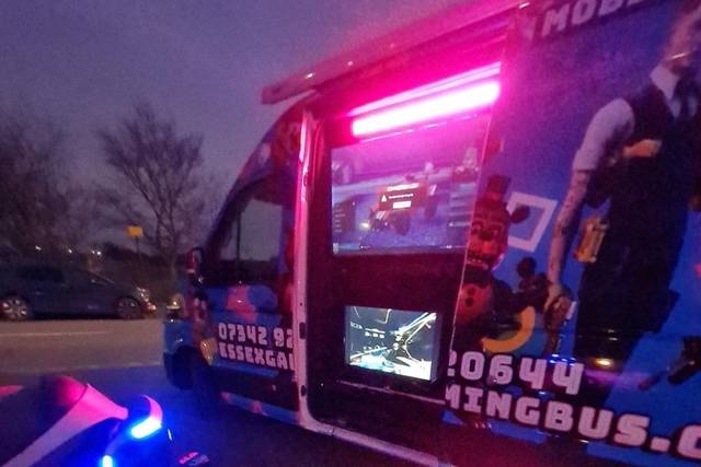 Gaming Bus Lights up at Night