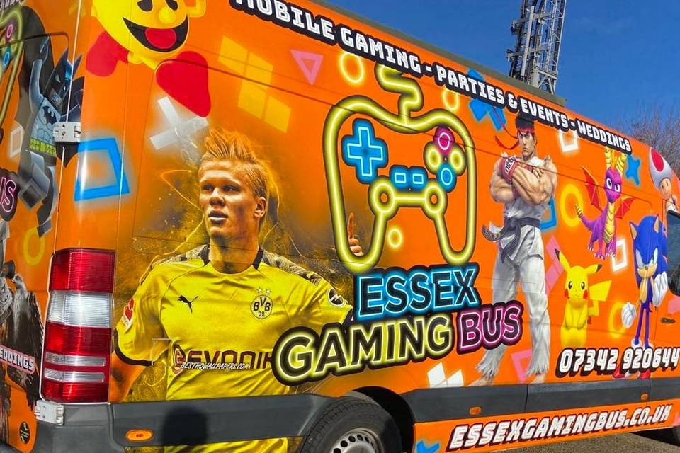 Outside the gaming bus