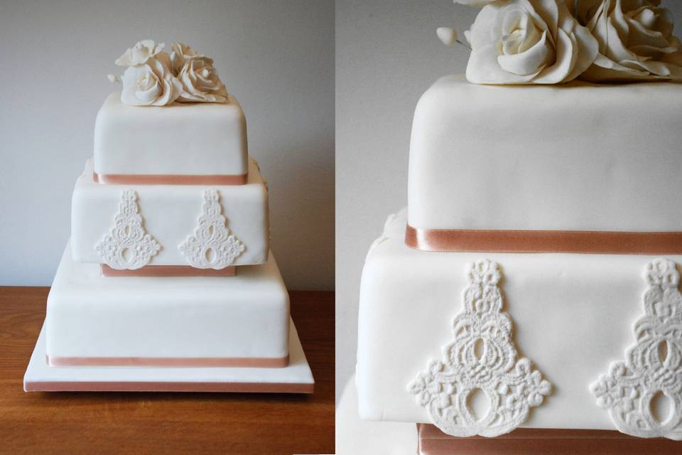 Square lace wedding cake
