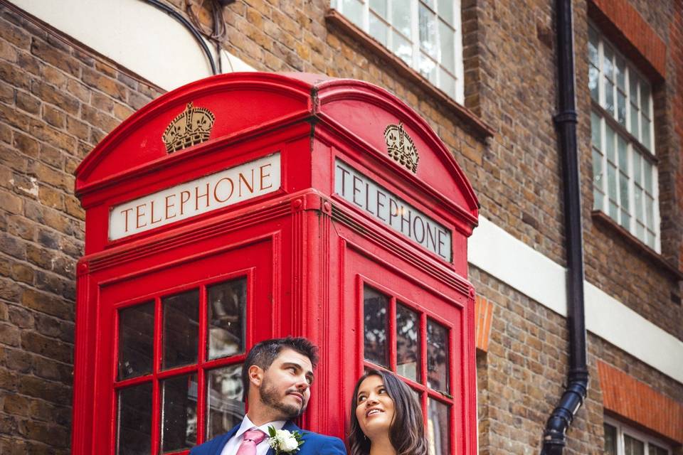 Couple at telephone booth