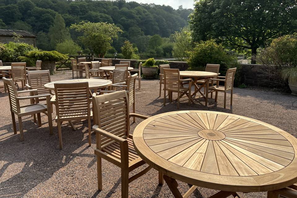 tables and chairs outside the