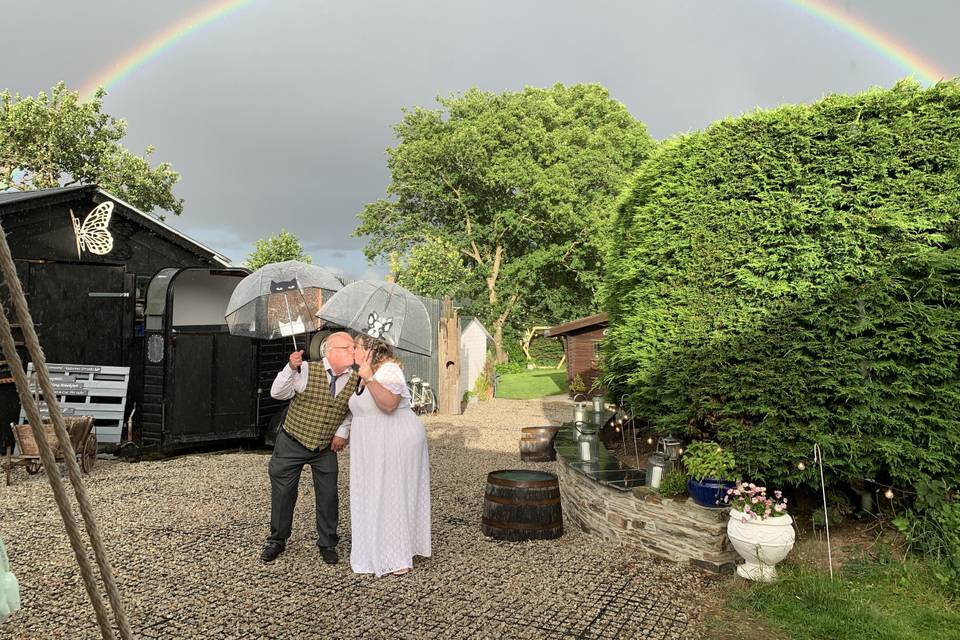 Unique wedding photo with farm animals