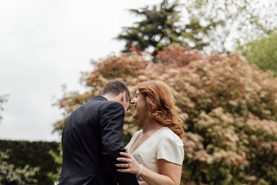 Couple laughing during shoot