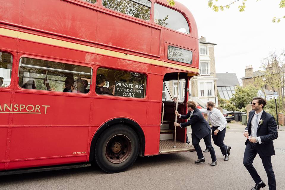 Pushing the wedding guest bus