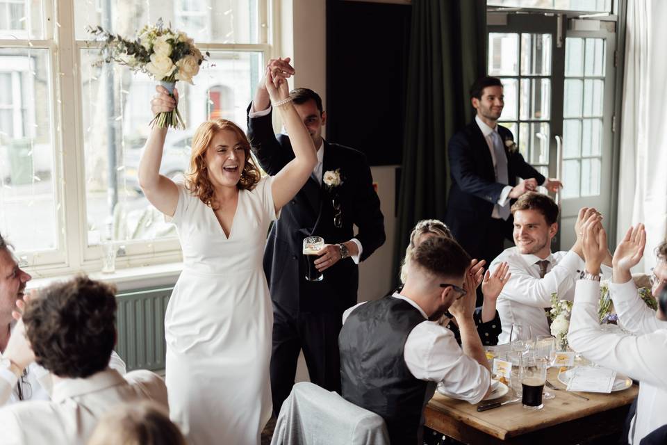 Arriving to wedding breakfast