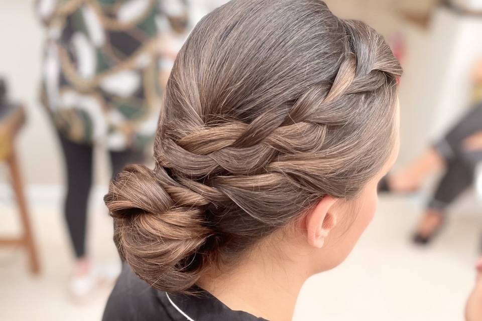 Low bun with plaits