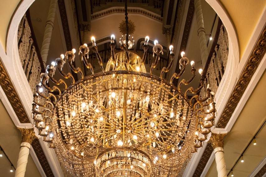 Grand staircase and chandelier