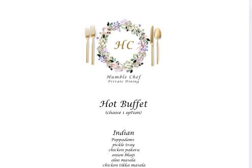 Hot buffet sample menu