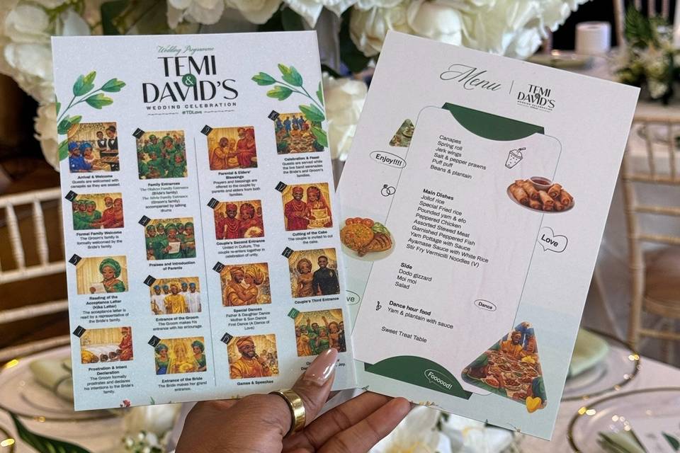 Menu card printout