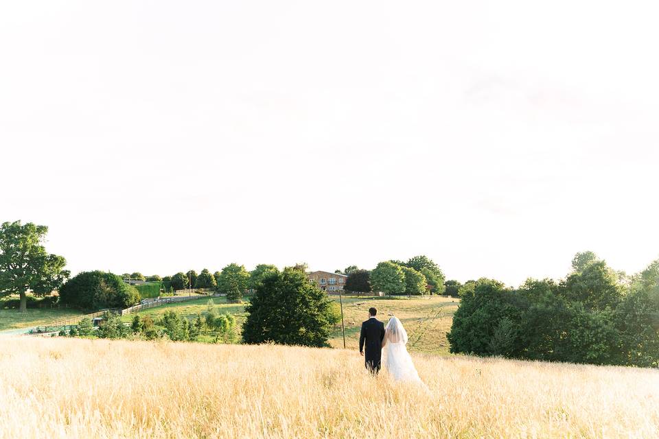 Bride and groom in country