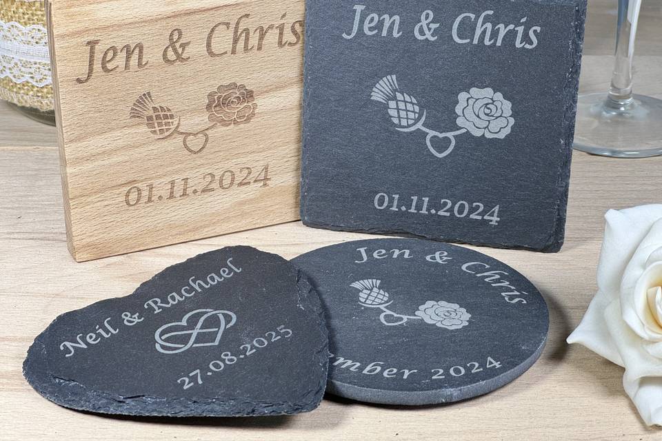 Personalised wedding coasters