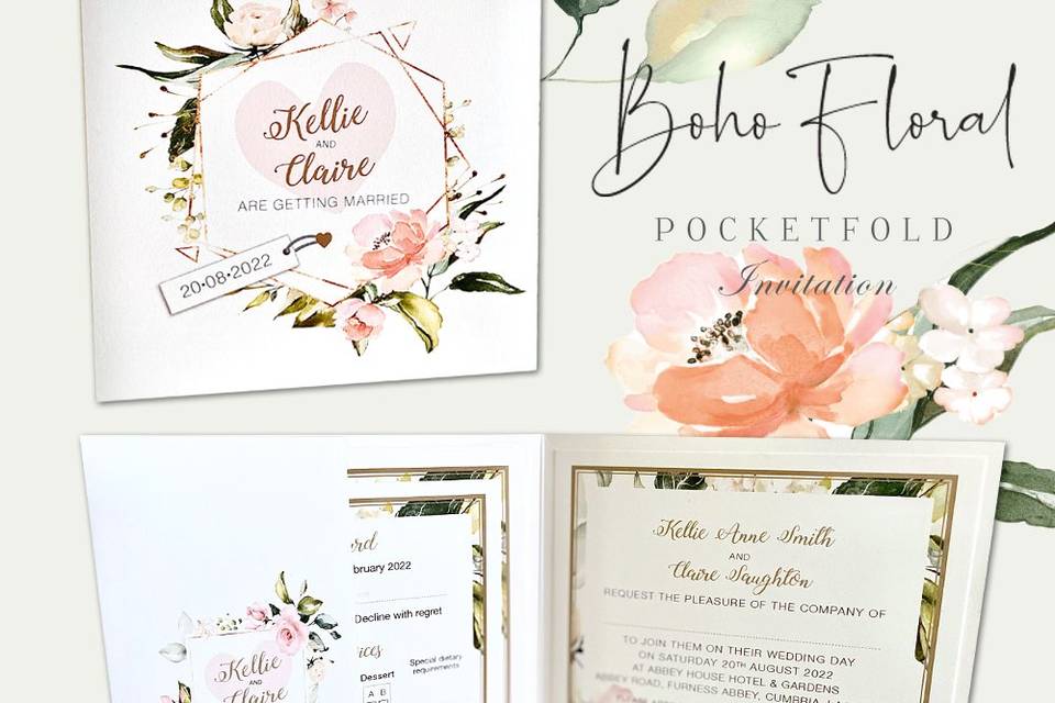 Boho floral wedding invitation