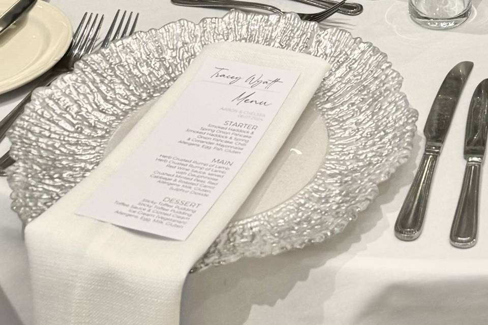 Charger plates and menus