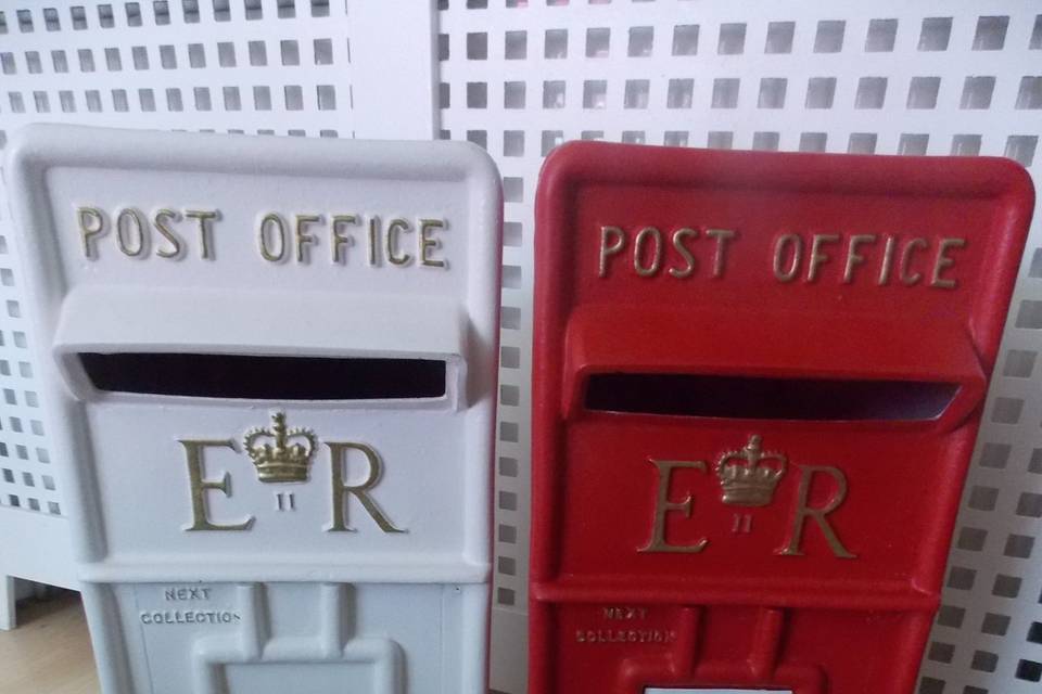 Red or white royal mail boxes