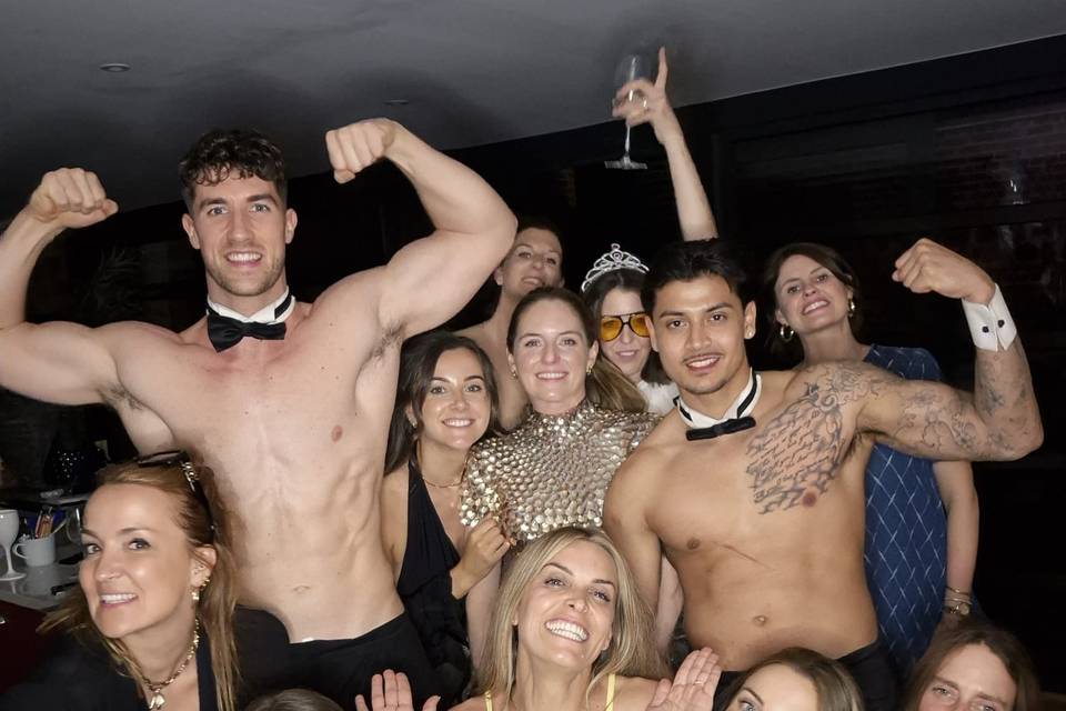 Butlers flexing with hens