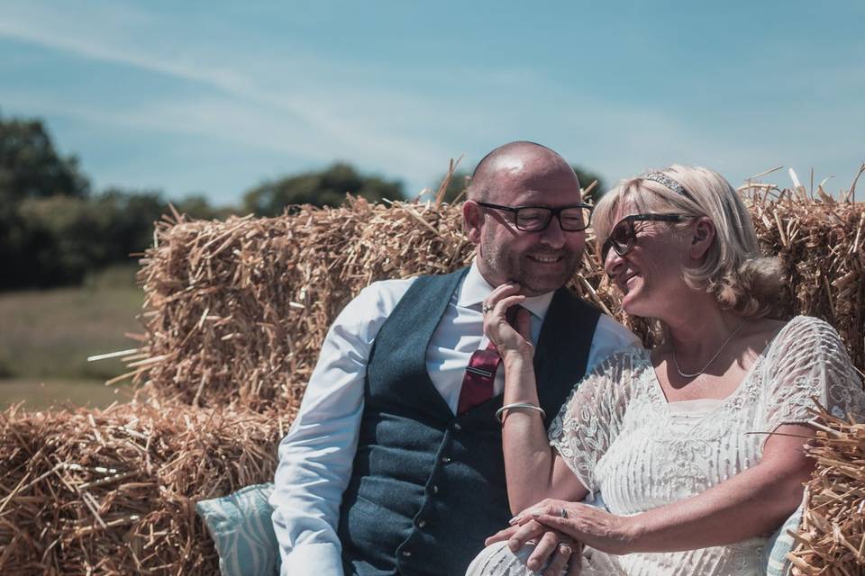 Couple on bales