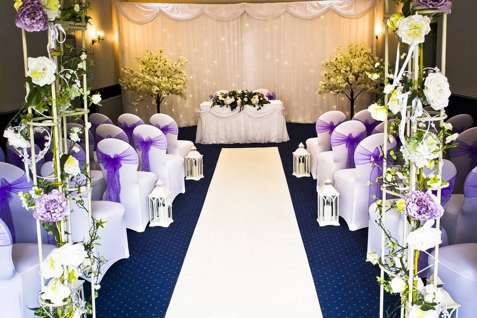 Ceremony space with floral arch