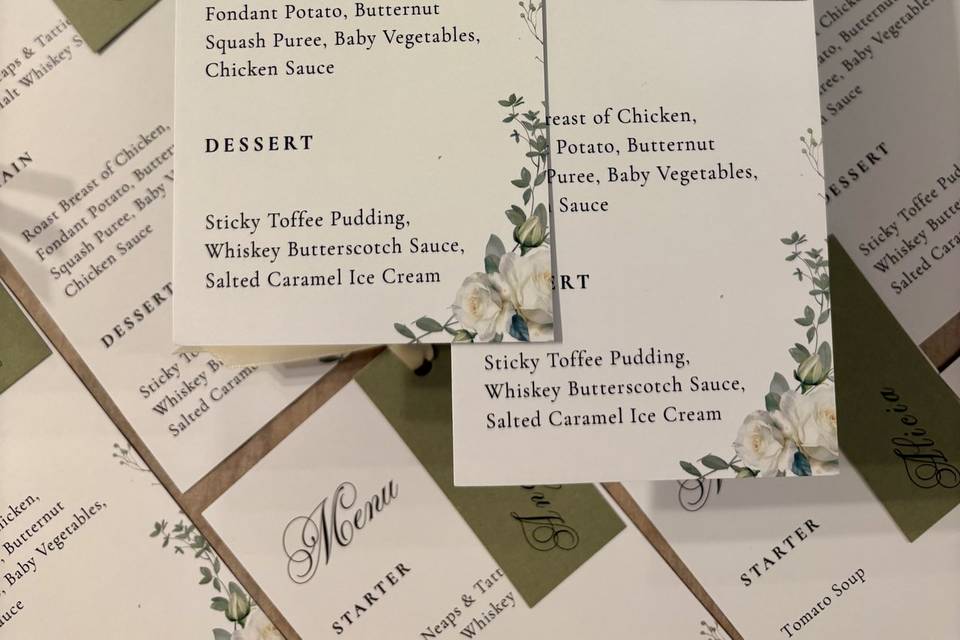 Menu and Name tags