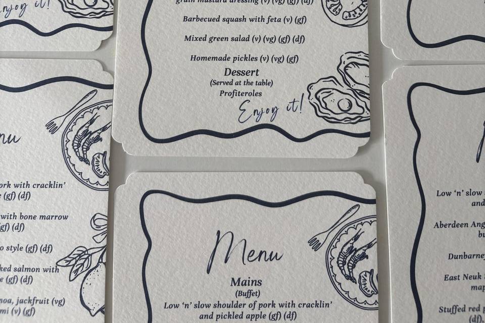 Farm Wedding Menu