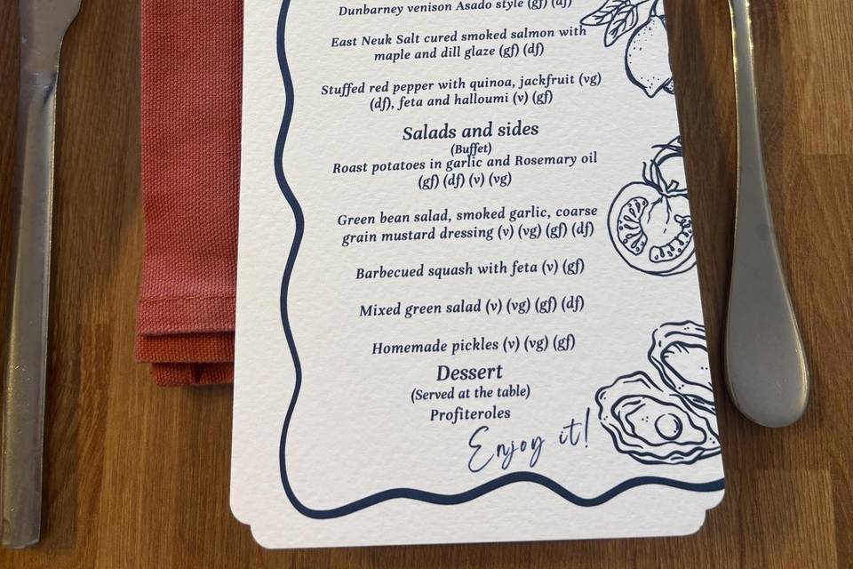 Farm Wedding Menu