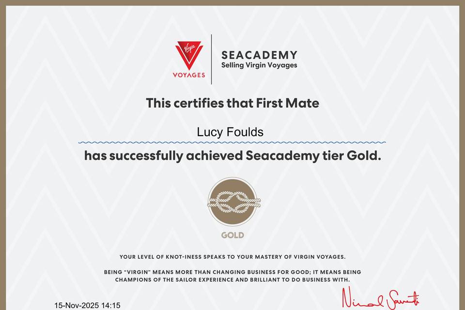 Virgin Voyages certificate