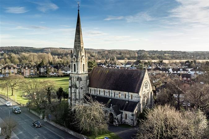 Drone shot of a Church, Bexley