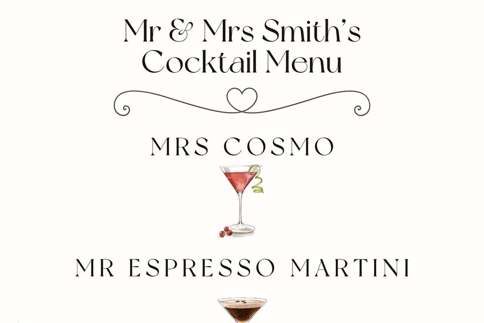 Mr & Mrs Cocktail Menu