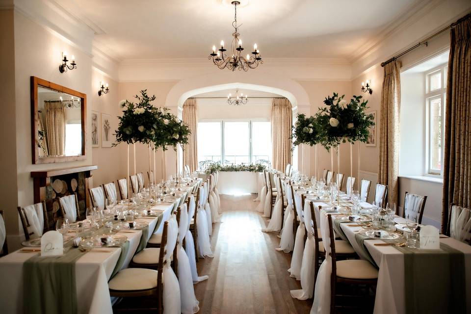 Indoor reception long tables