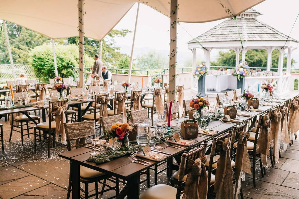 Outdoor reception long tables