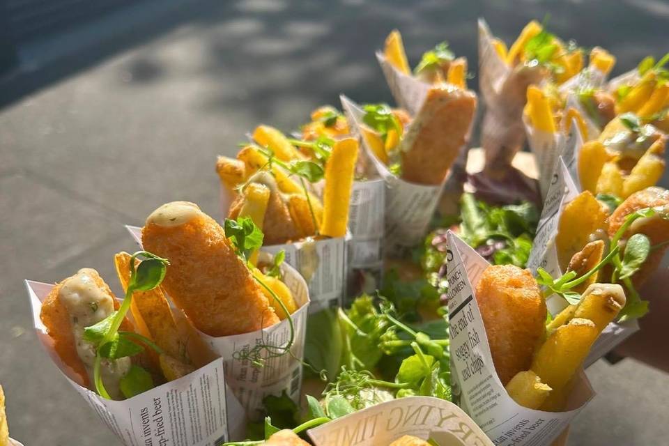 Mini fish and chip cones