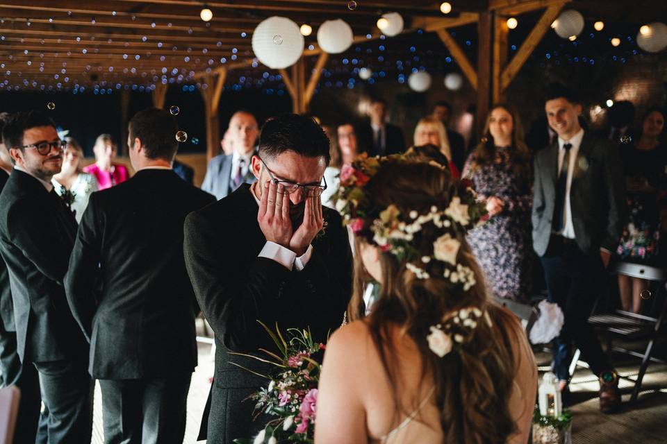 Groom crying