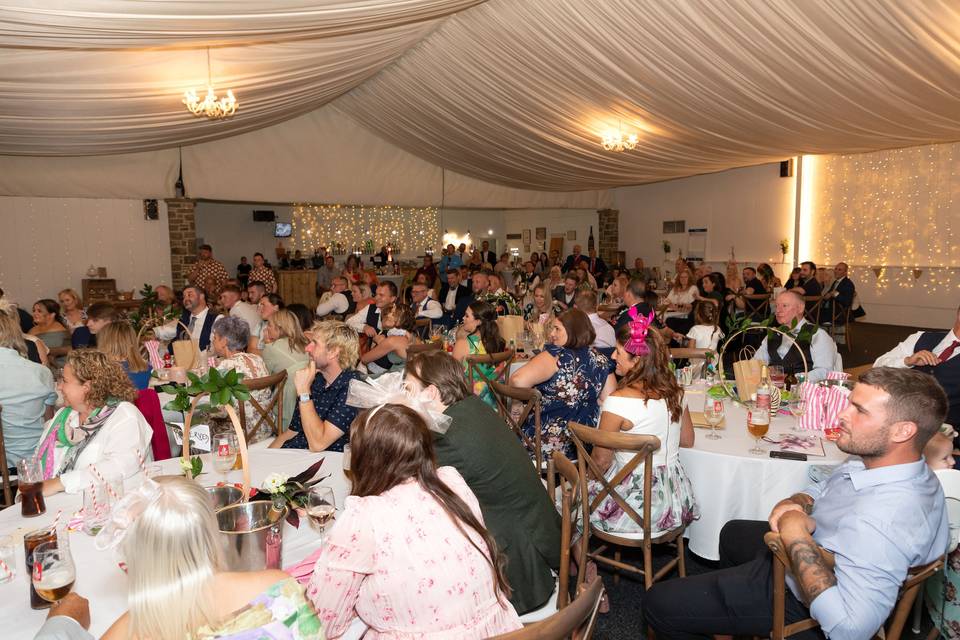 Marquee lined wedding barn