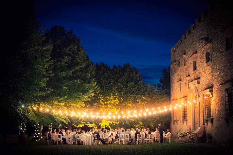 Dining under fairy lights