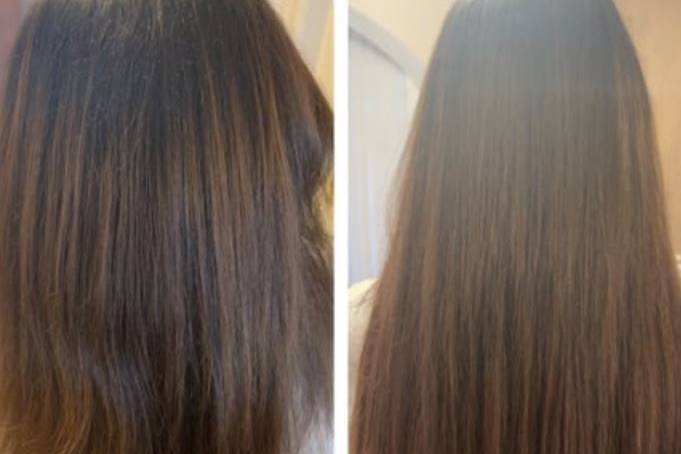 Sleek hair before and after