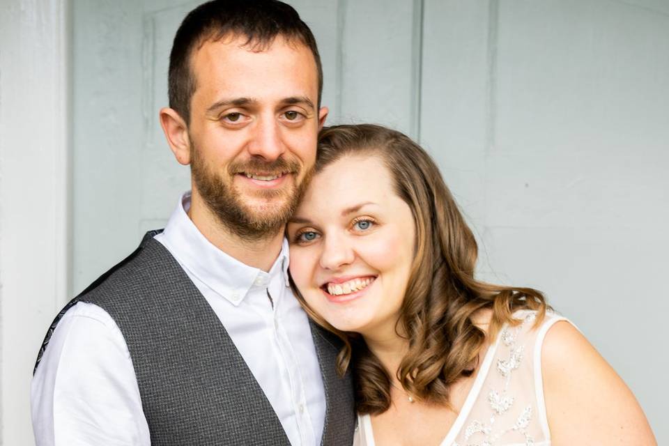 Bride and groom outside church