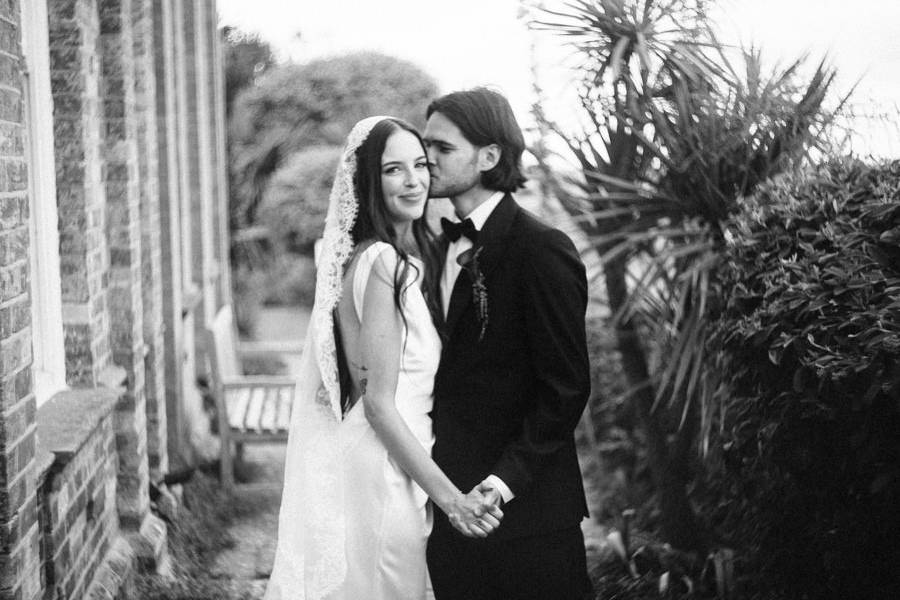 Vintage lens wedding portrait