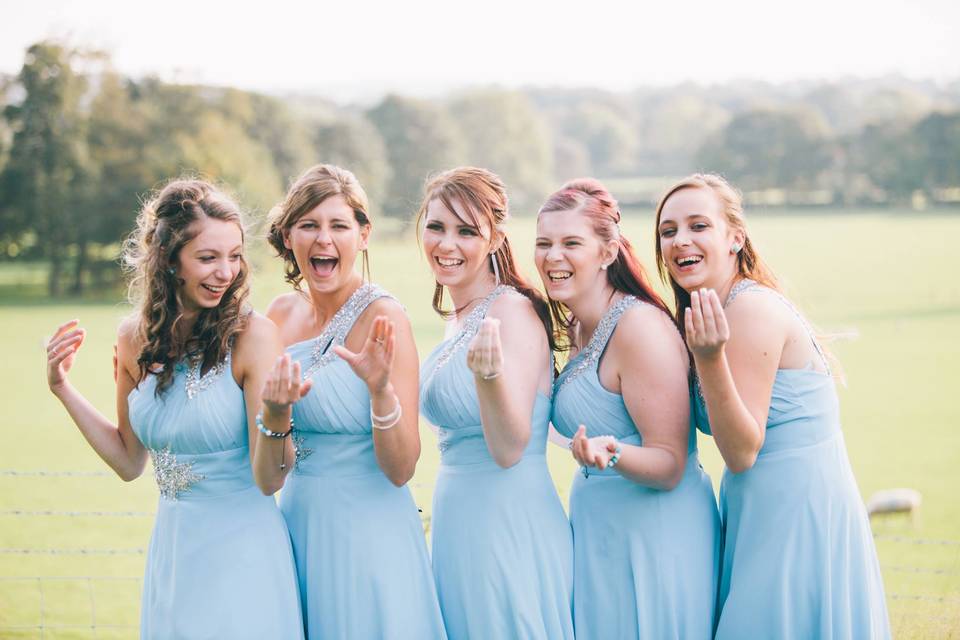 Bridesmaids sharing a giggle