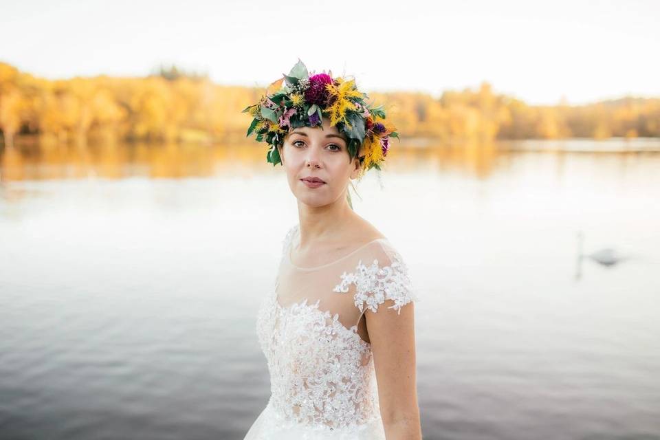 Wedding day with floral crown