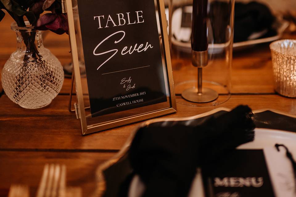 Table Numbers in Gold Frame