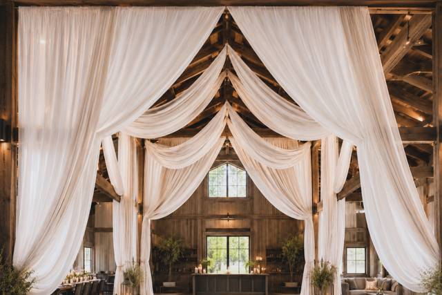Barn drapery to soften space
