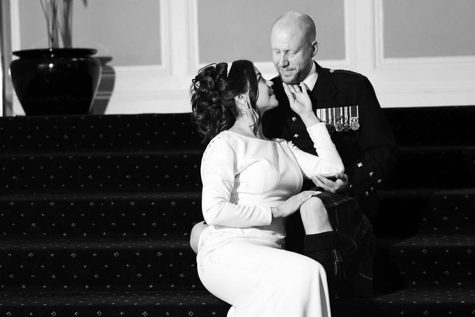 Staircase wedding pose