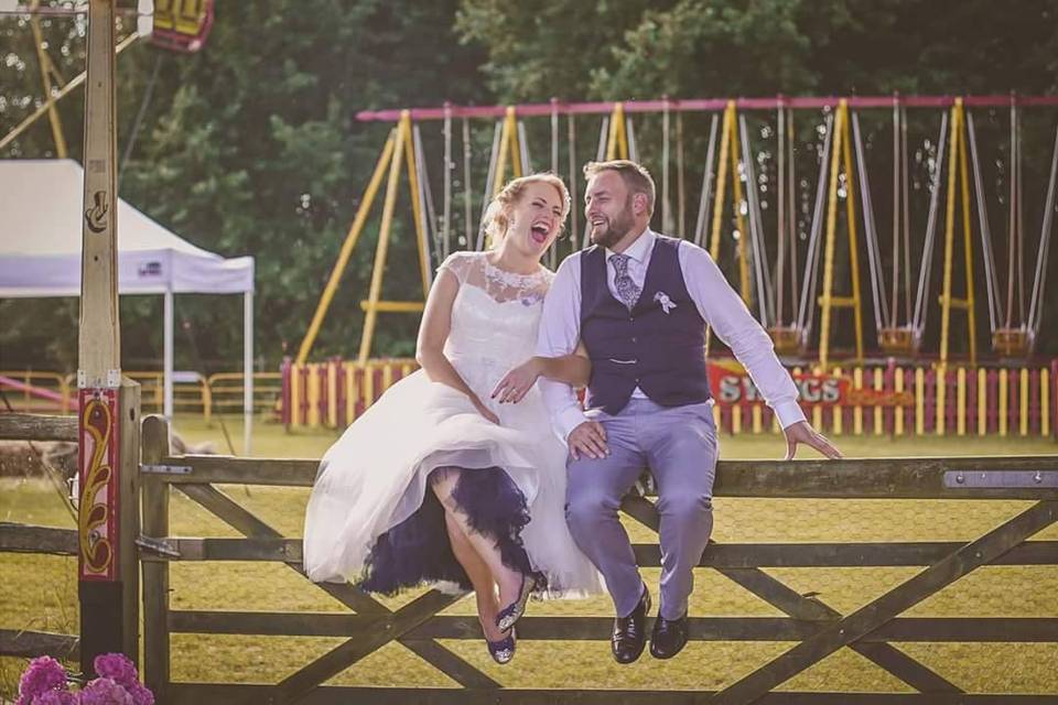 Bride in a tea-length wedding dress