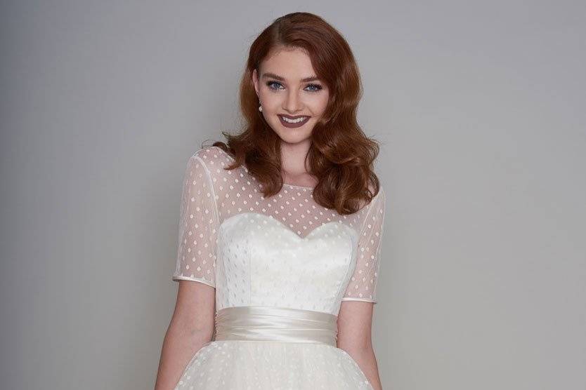 Dotty tea-length wedding dress